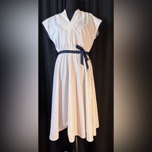 Vintage FRANKY B. White Red & Blue Vintage 1960s/1970s USA Made Dress v8